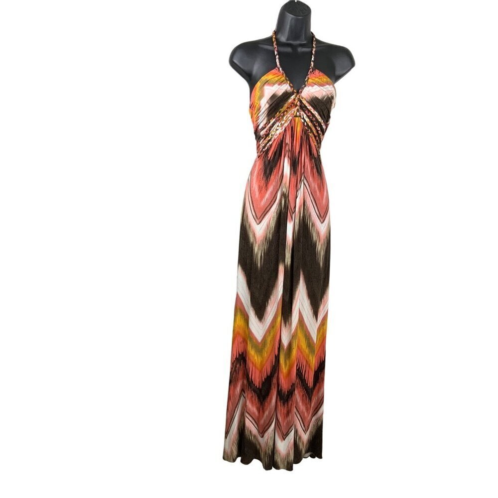 Sky Multicolor Chevron Halter Maxi Dress